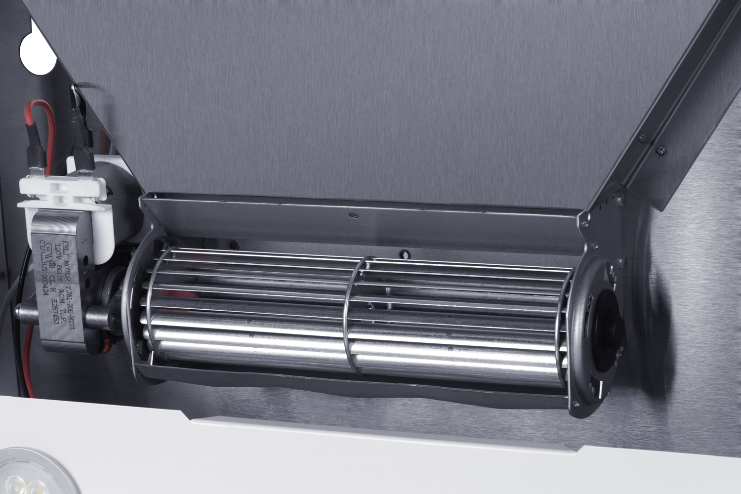 18 inch wide under cabinet retractable range hood for ductless use in white, made in the USA